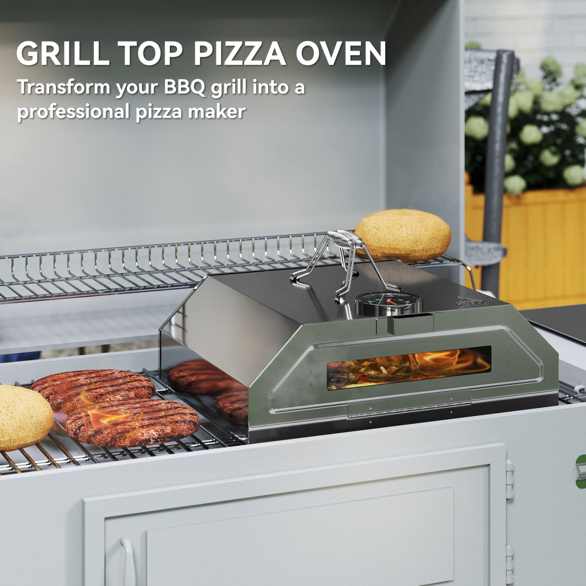 Outsunny Outdoor BBQ Pizza Oven with Thermometer for Gas/Charcoal BBQ Grills