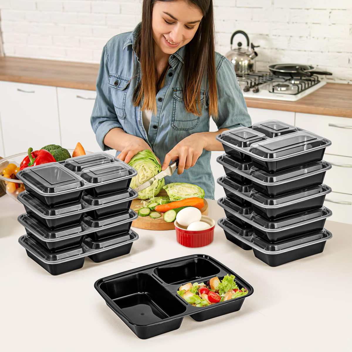 VINSANI 20pk 3 COMPARTMENTS MEAL PREP CONTAINERS 1010477