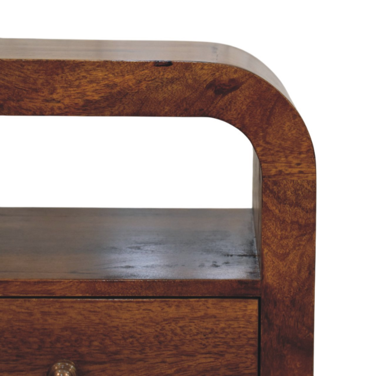 Artisan Furniture Solid Wood Darcy Chestnut Nightstand, 1 Drawer and Open Shelf, Dark Brown