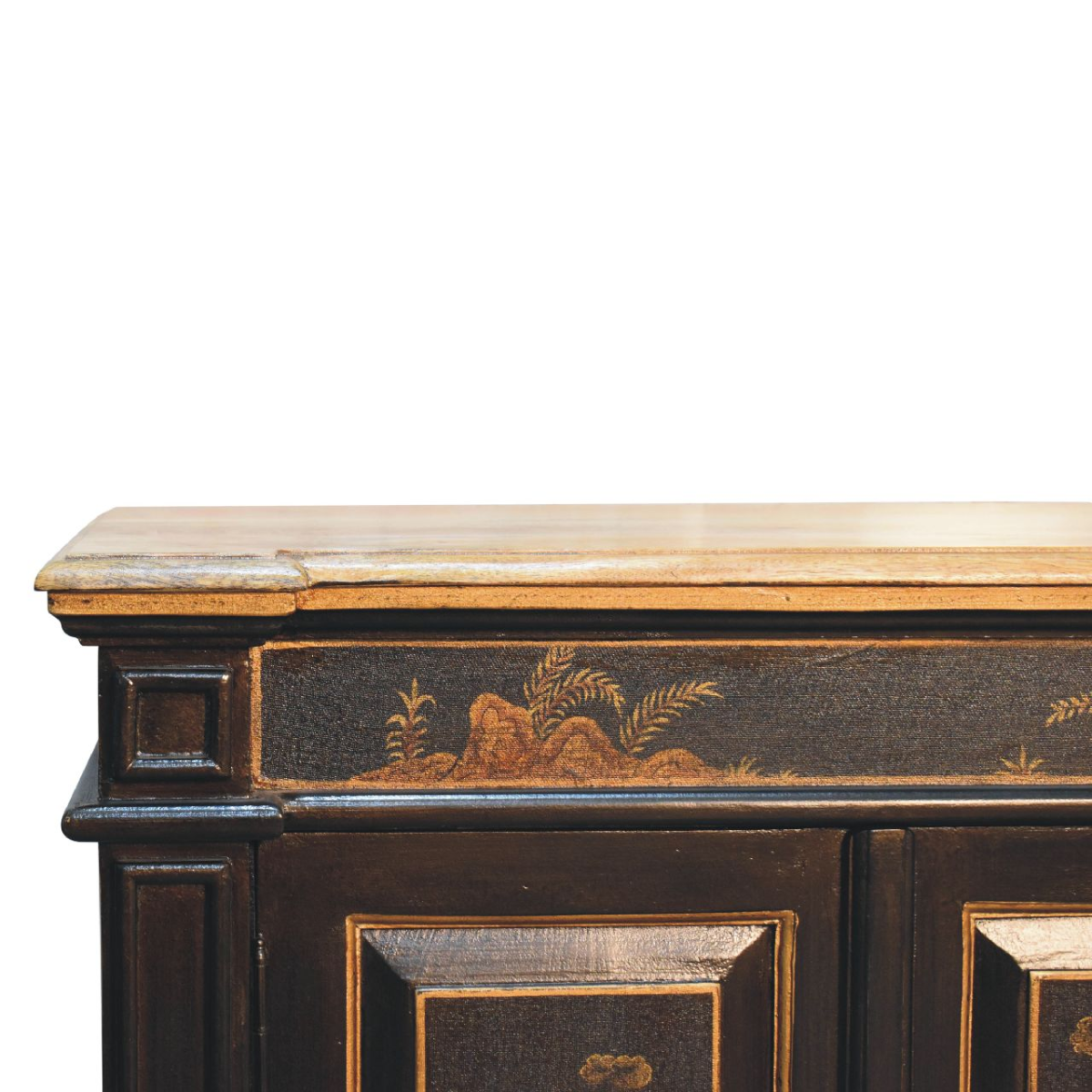 Artisan Furniture Solid Wood Oriental Hand-Painted Wine Cabinet, Black, 2 Doors