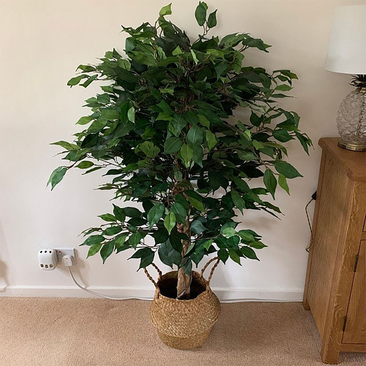 120cm Artificial Ficus Tree / Plant - Large Bushy Shape Gold Metal Planter