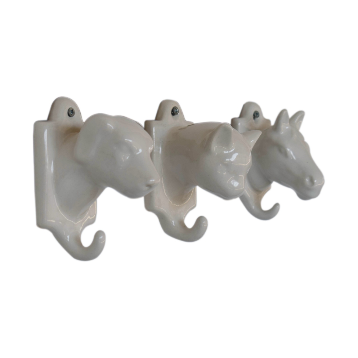 Artisan Furniture Wall Decor - Assorted Animal Wall Hooks Set of 3, White