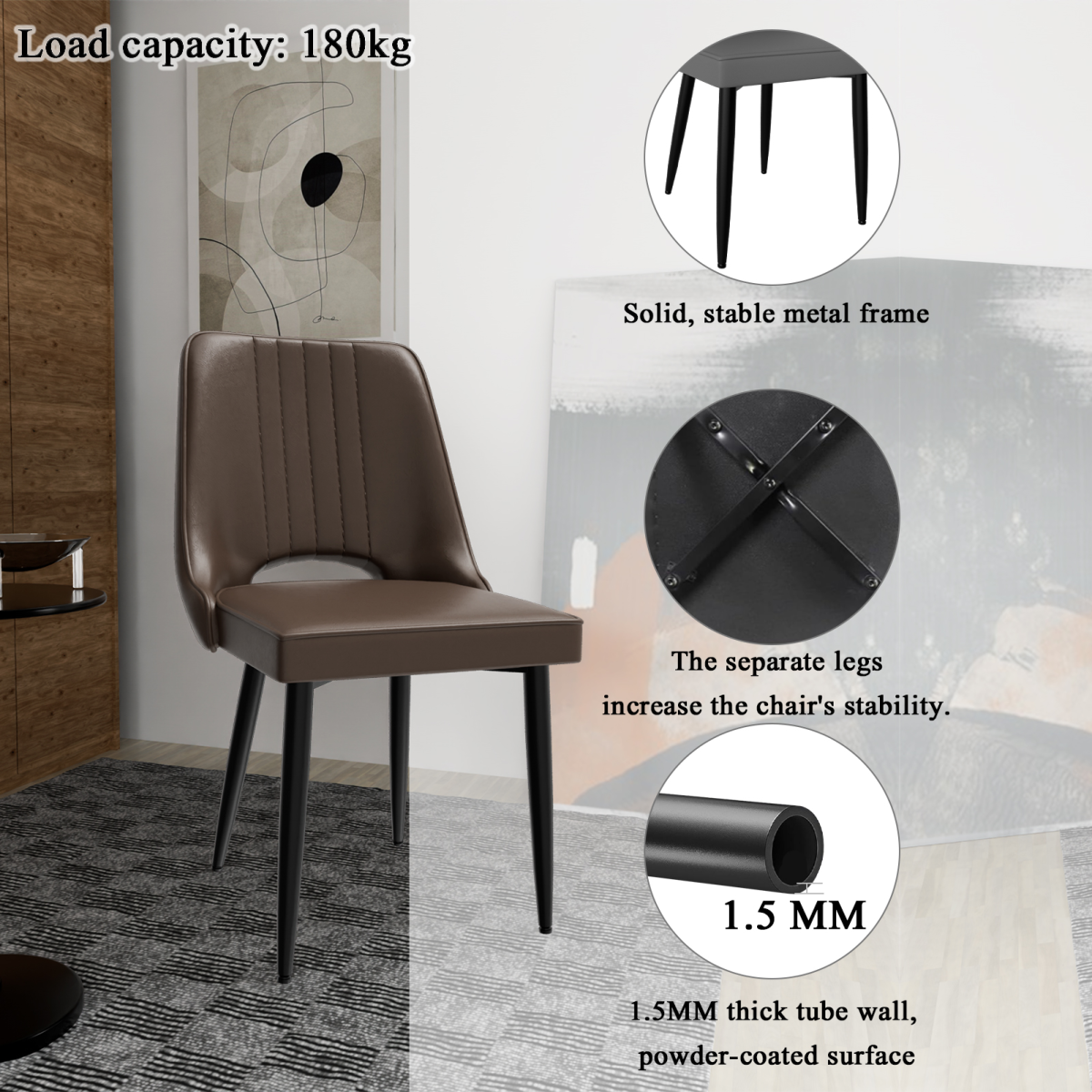 Dining Chairs with Cut-Out Backrest, Modern Kitchen Chair, Scandinavian Faux Leather Chair with High Back for Living Room Kitchen