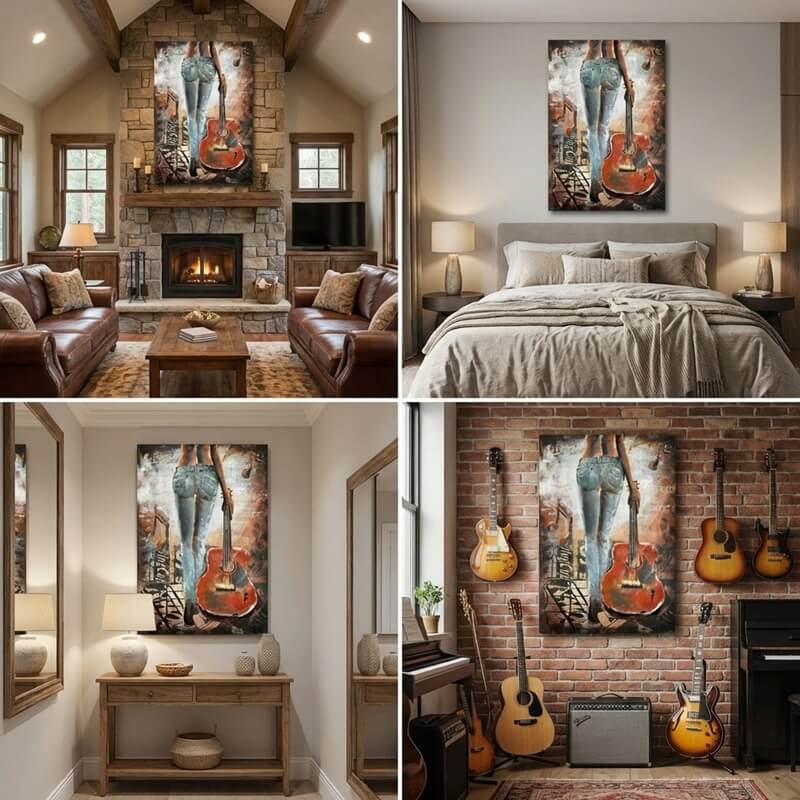 Handcrafted Woman with Guitar Back View 3D Metal Wall Art Home Decor Living Room Wall Decor