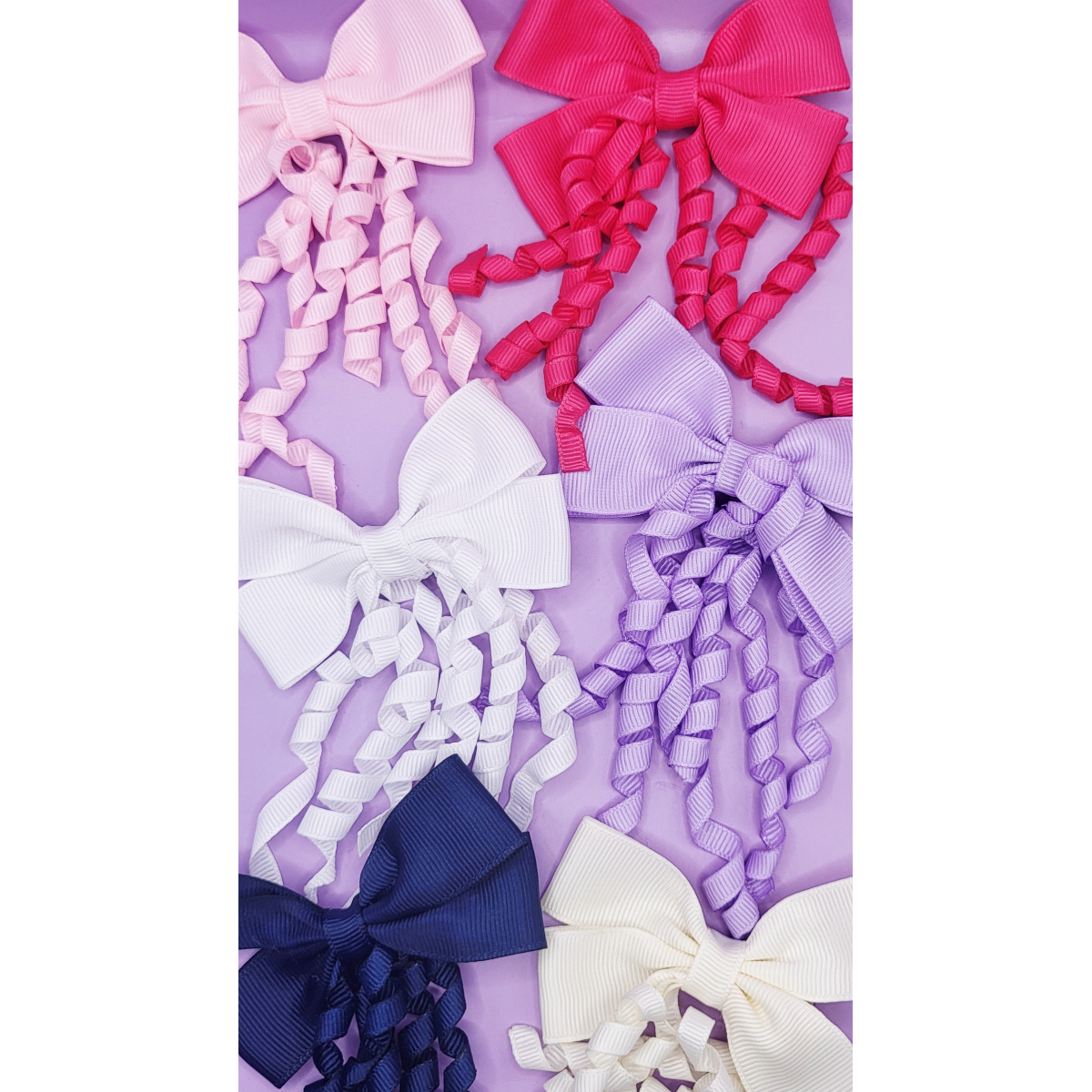 Pastel Curly Hair Bow Tassel Clip Slide Pack of 24