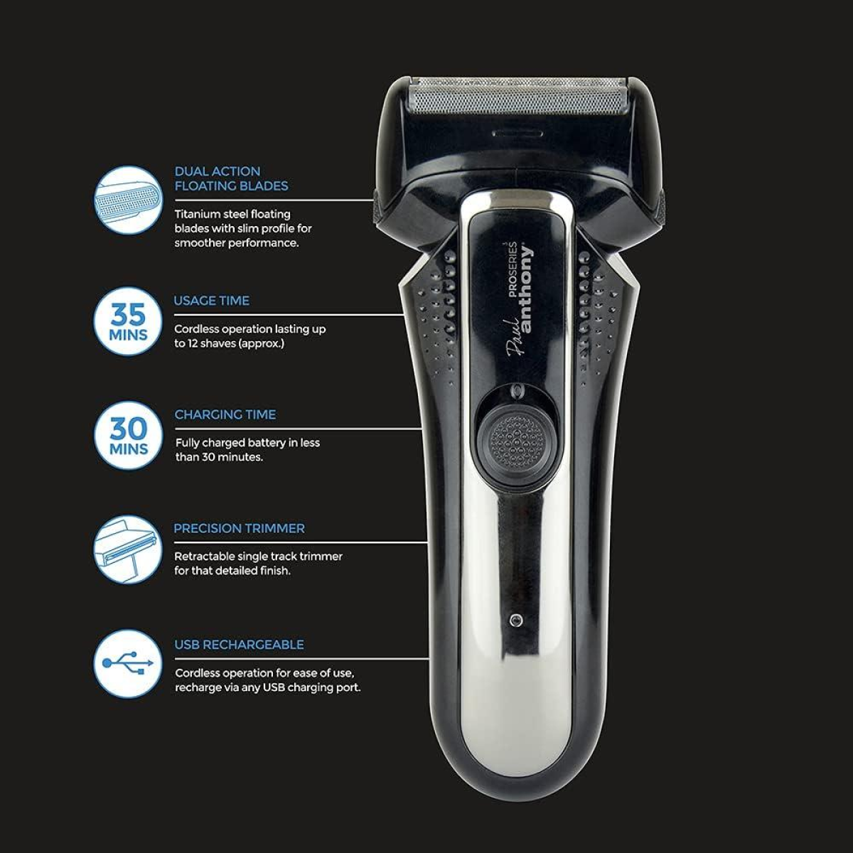 Paul Anthony 'Pro Series 2' Mens USB Foil Shaver