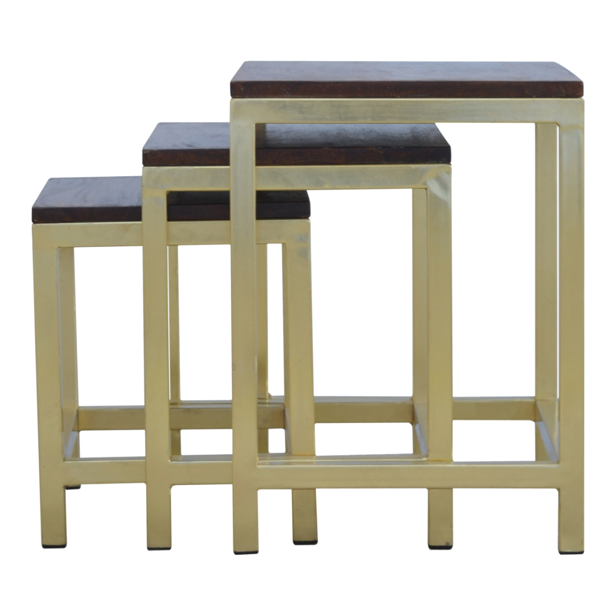 Artisan Furniture Solid Mango Wood Chunky Gold Stool Set of 3