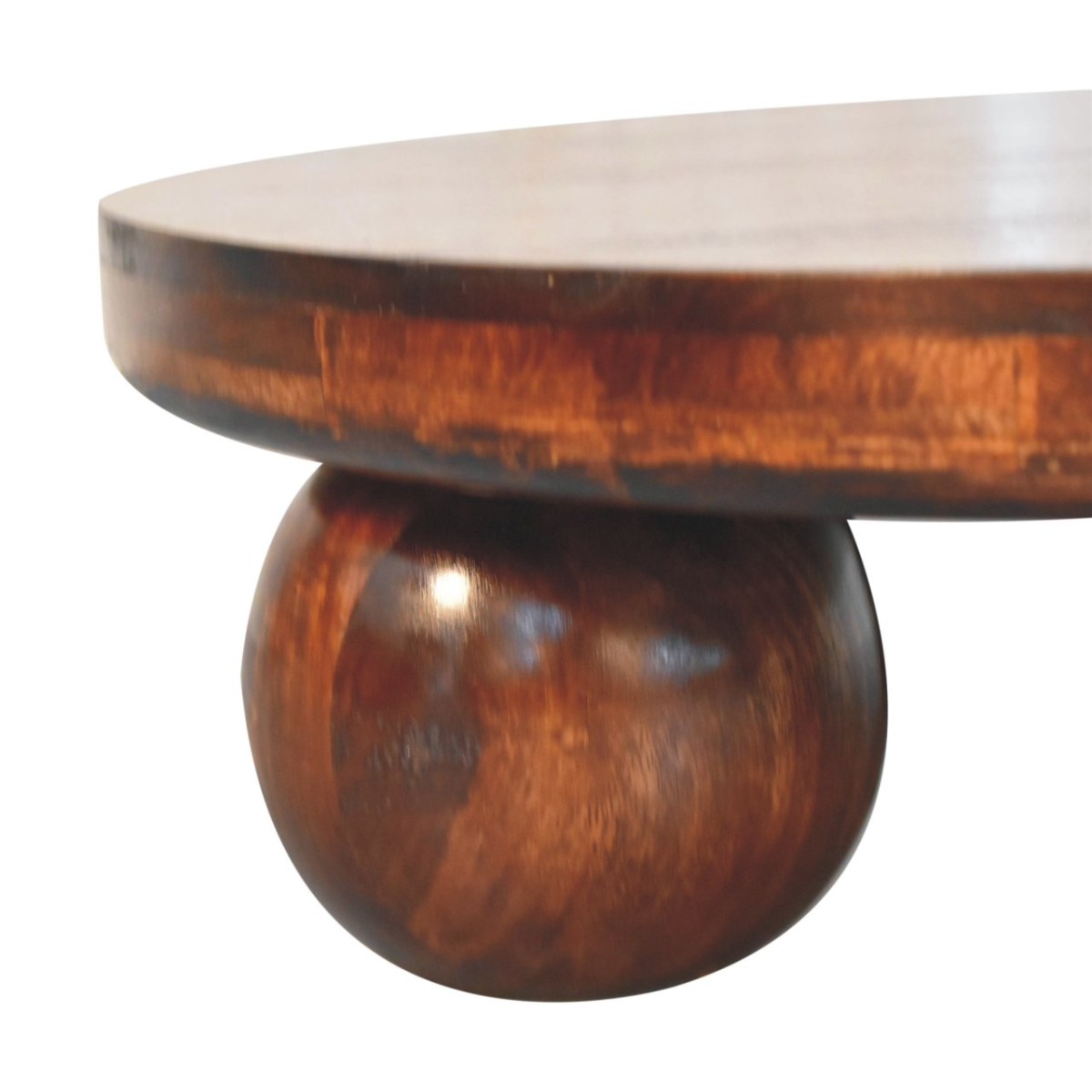 Artisan Furniture Solid Wood California Walnut Central Table with Ball Feet, Dark Brown