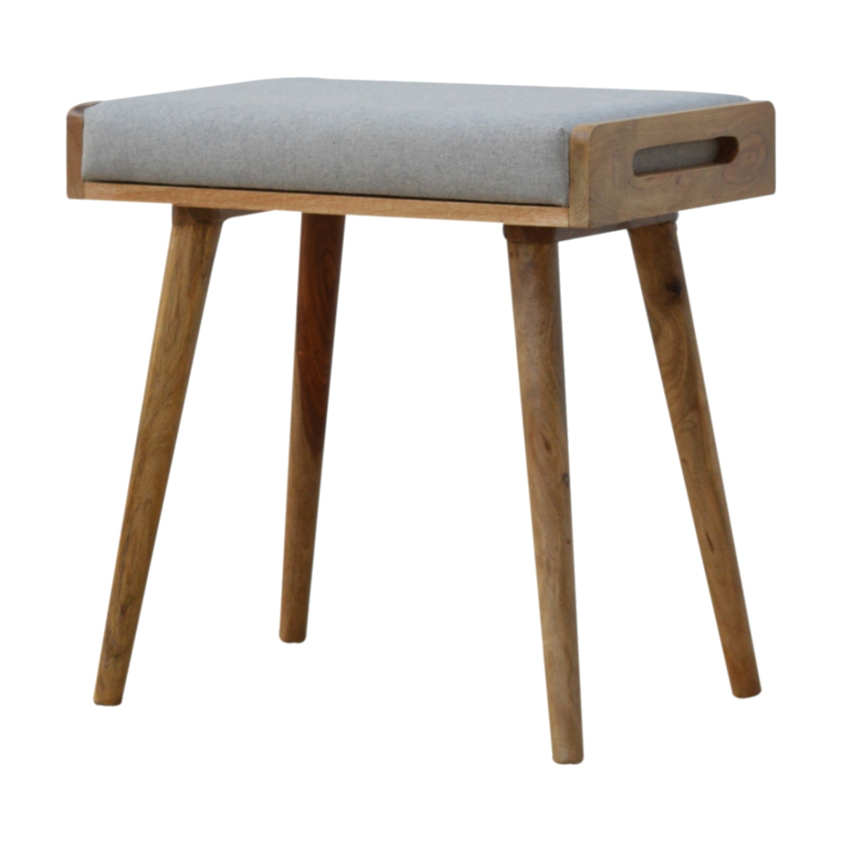 Artisan Furniture Solid Mango Wood Grey Tweed Tray Style Footstool