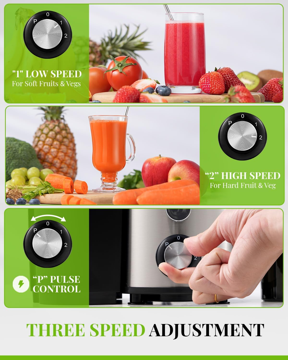 Juicer Machine 800W 3 Speed Control Stainless Steel Extractor SHARDOR