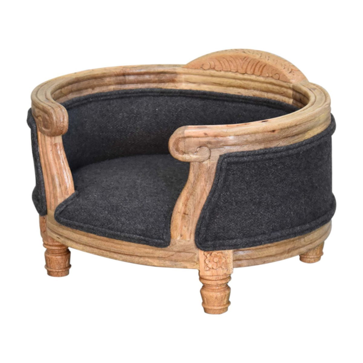 Artisan Furniture Solid Wood Carved Battleship Tweed Pet Bed