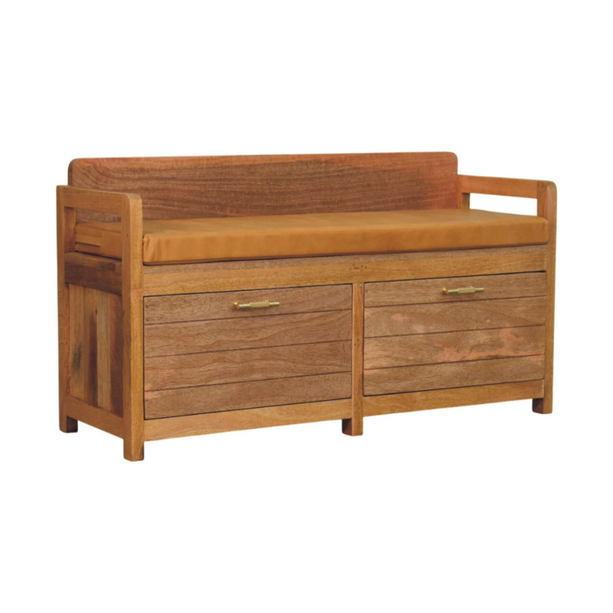 Artisan Furniture Solid Wood Oxford Oak-ish Storage Bench,  2 Drawers, Light Brown