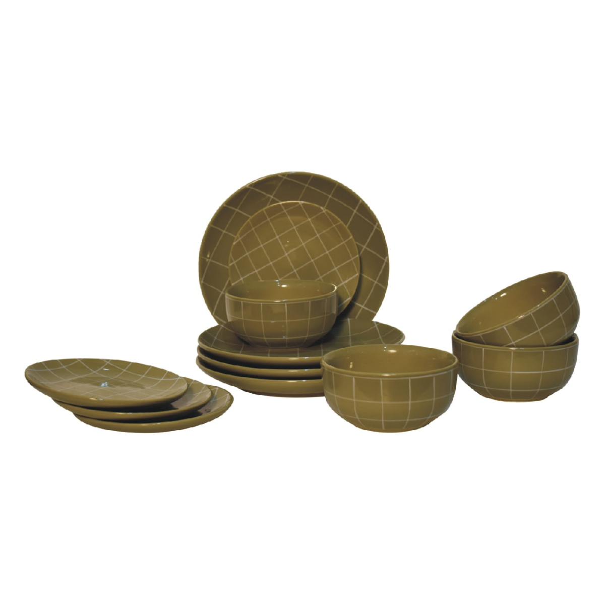 Artisan Furniture Serveware - Dahlia Plate Set, Olive Green