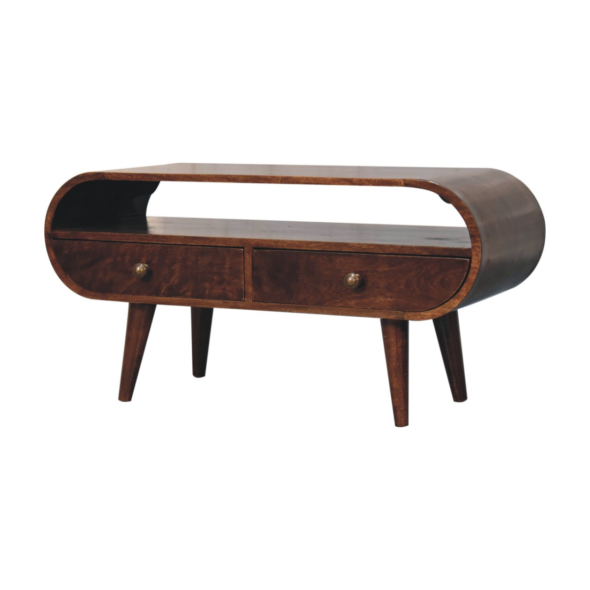 Artisan Furniture Solid Wood California Walnut Circular TV Stand, Brown, 2 Drawers and 1 Shelf