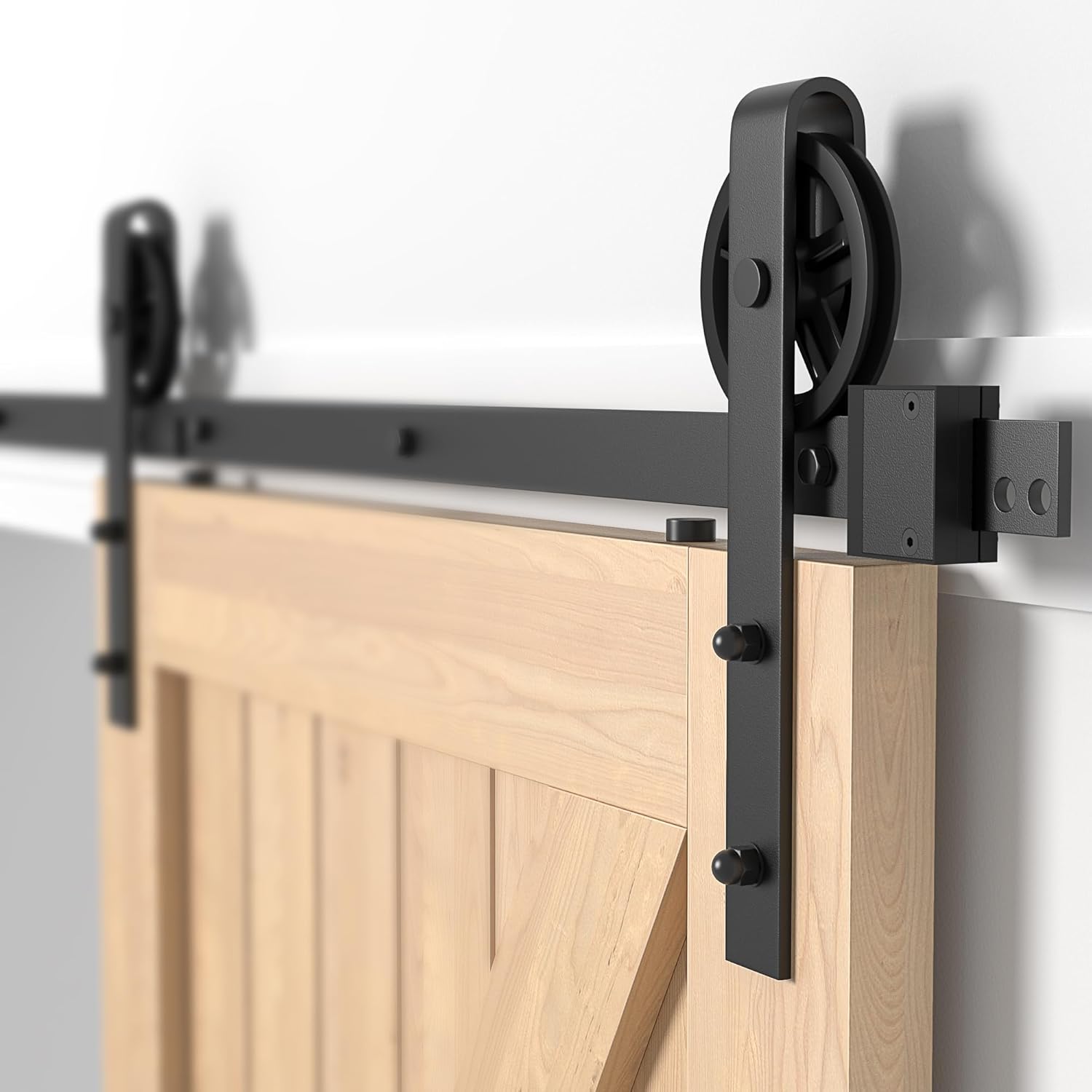 Sliding Barn Door Kit 7FT Heavy Duty Large Wheel Black Steel Track SANKEYTEW