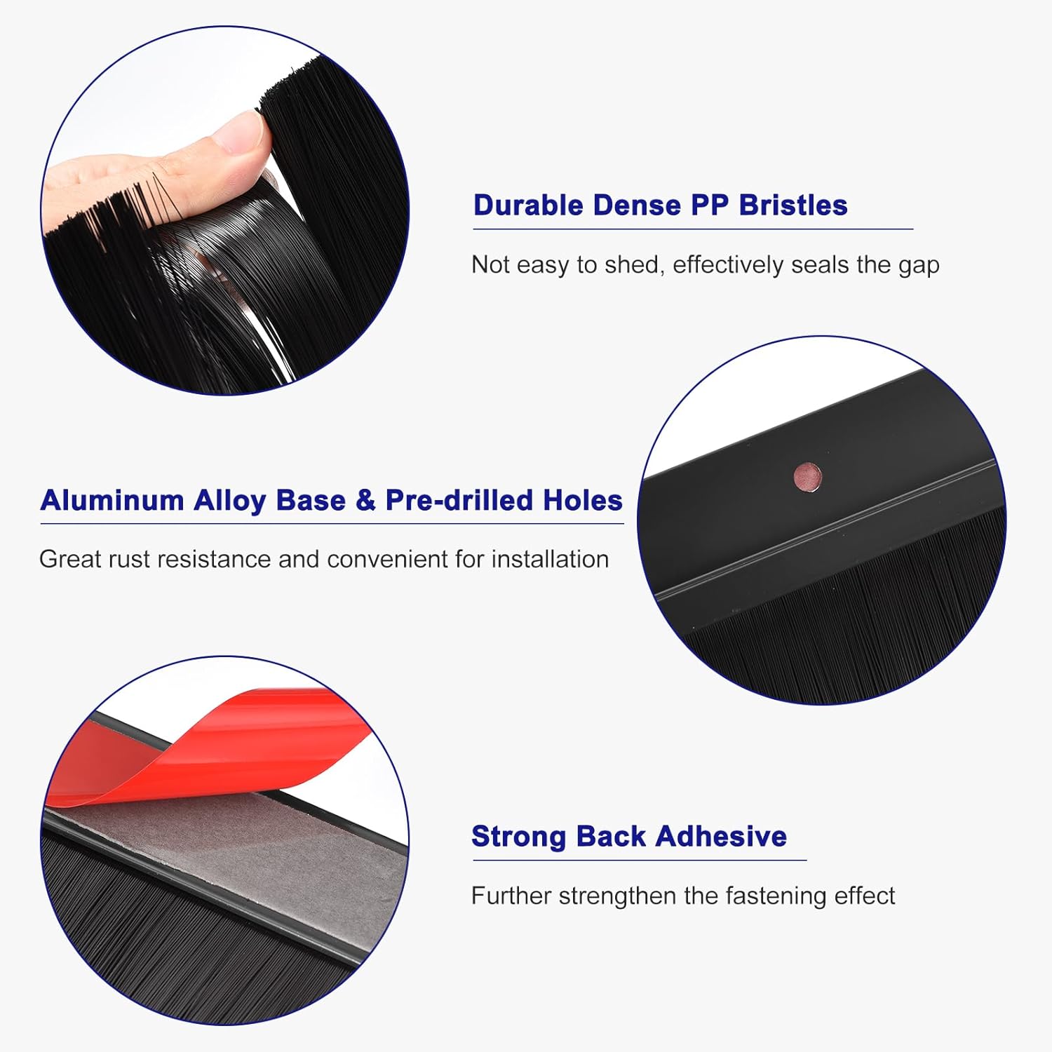 Door Brush Bottom Sweep H Shape 120cm Black 9cm PP Aluminum 2Pcs Sourcing Map