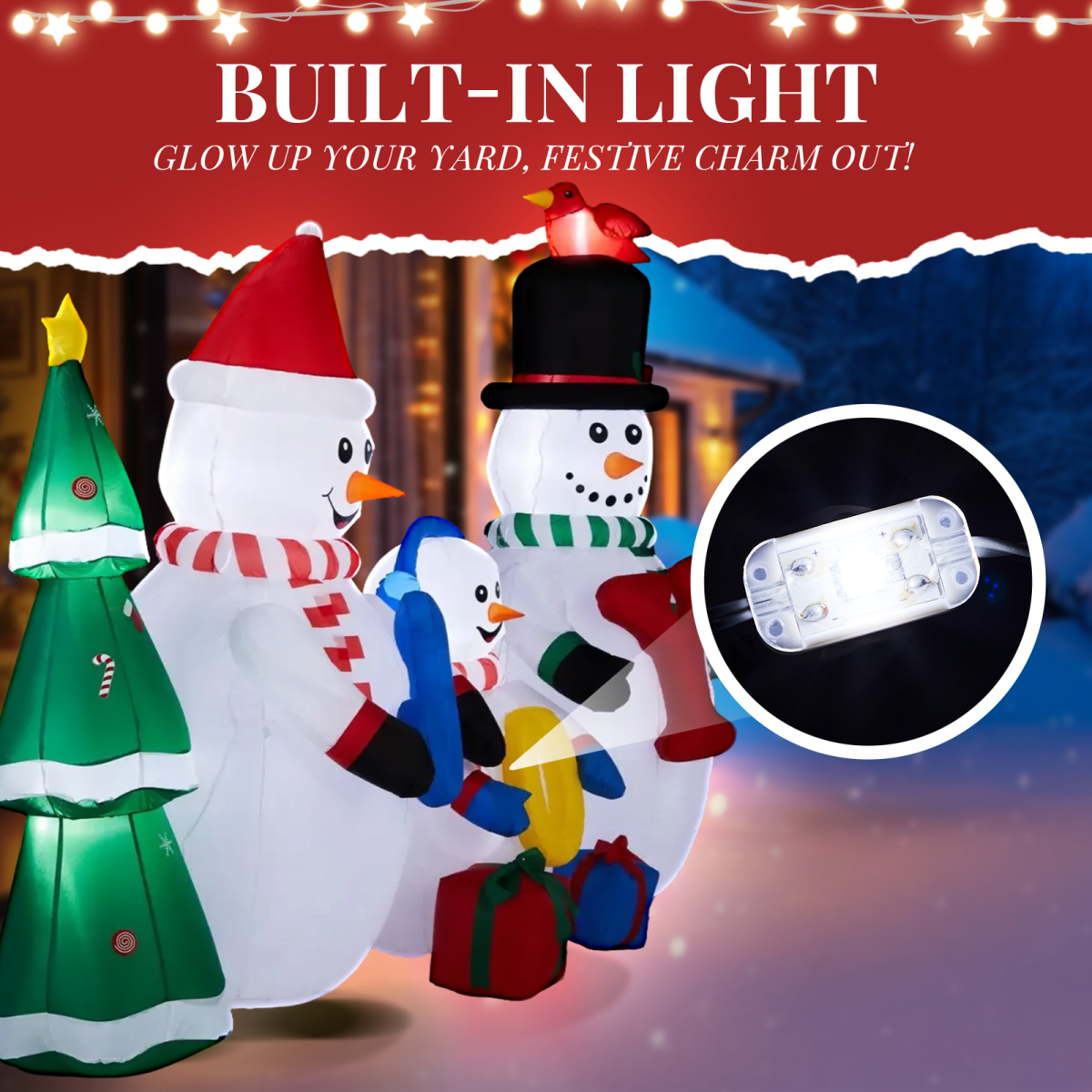 2.4M Lighted Christmas Inflatable Decoration, Inflatable Snowman Family with JOY and Xmas Tree, Funny Blow Up Yard Decorations with Built-in LED Lights for Holiday Party Front Yard Lawn Garden Decor
