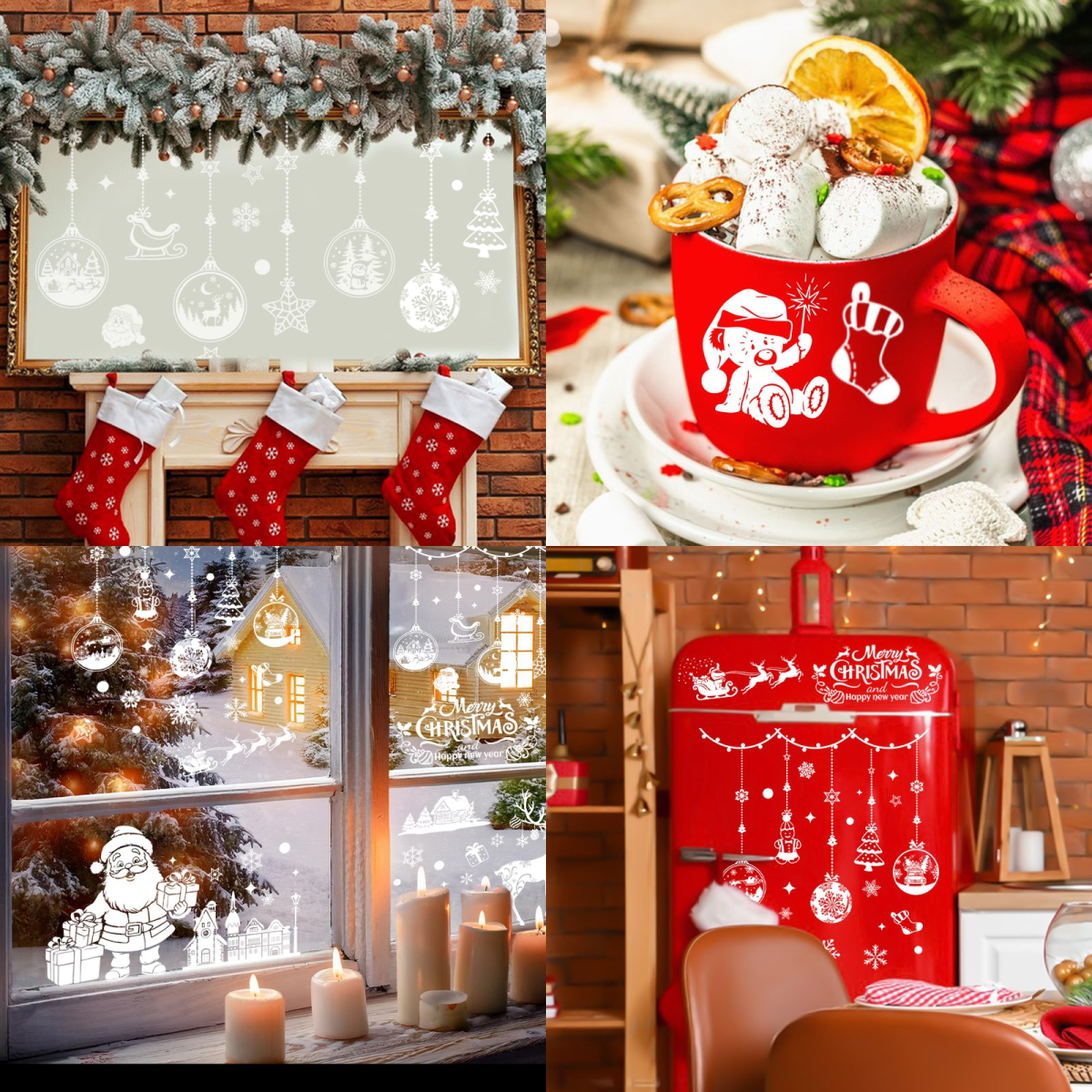 epfaivy Christmas Window Stickers Reusable 202Pcs - Double Sided Xmas Window Stickers Christmas Scene, White Father Christmas Reindeer Stickers, Removable Window Clings for Christmas Decorations