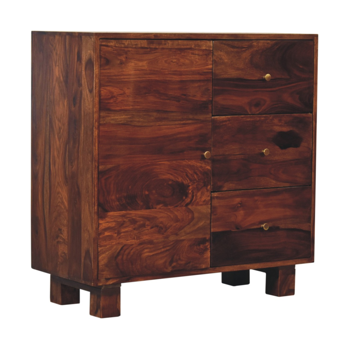 Artisan Furniture Solid Wood Tula Mini Sideboard, Brown, 3 Drawers and 1 Door