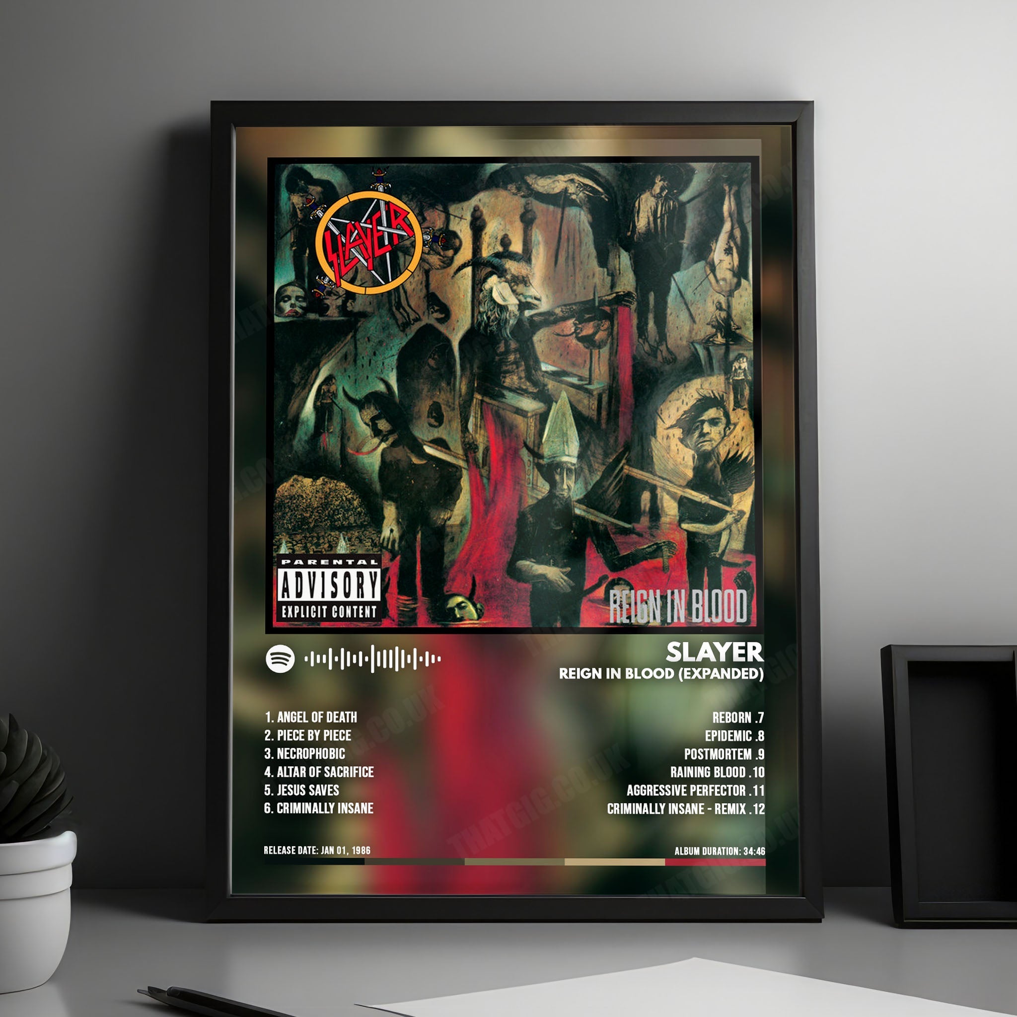 Slayer "Reign in Blood  " Album Cover Poster - with Complete Tracklist