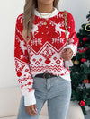 Women Casual Deer Pattern Long Sleeve Pullover Sweater Christmas Edition
