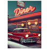 Vintage Red Car and Retro Diner Poster - Classic Americana Wall Art on Semi-Glossy Paper