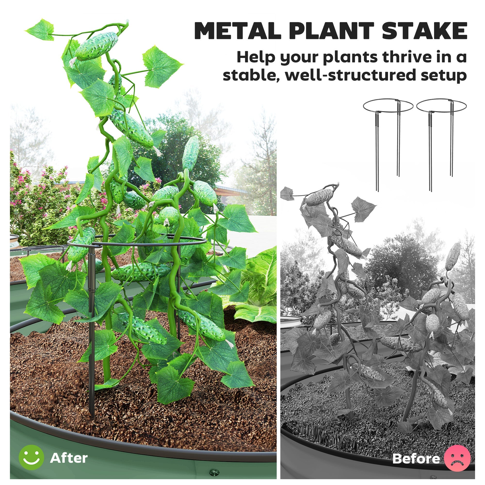 Outsunny Set of 2 Raised Beds for Garden with Metal Plant Stakes, Green