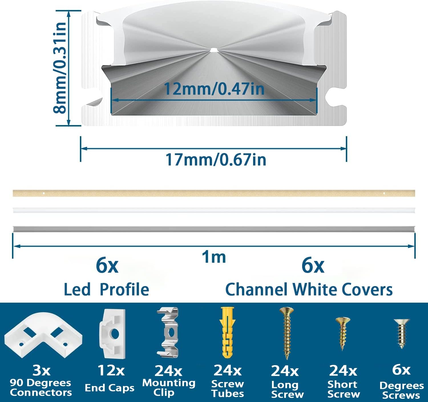 LED Aluminum Profile Channel U Shape 1m 3.3ft Milky Cover 4 Pack Chesbung