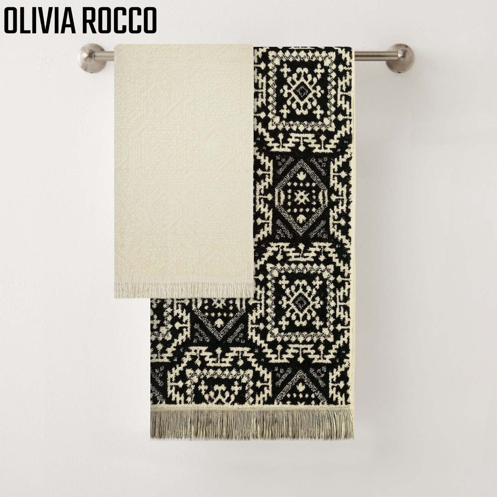 OLIVIA ROCCO 4 Piece Moroccan Towel Set - 100% Cotton, 500GSM, High Absorbency, Quick Drying, Soft Hand And Bath Towels, Elegant Bathroom Decor