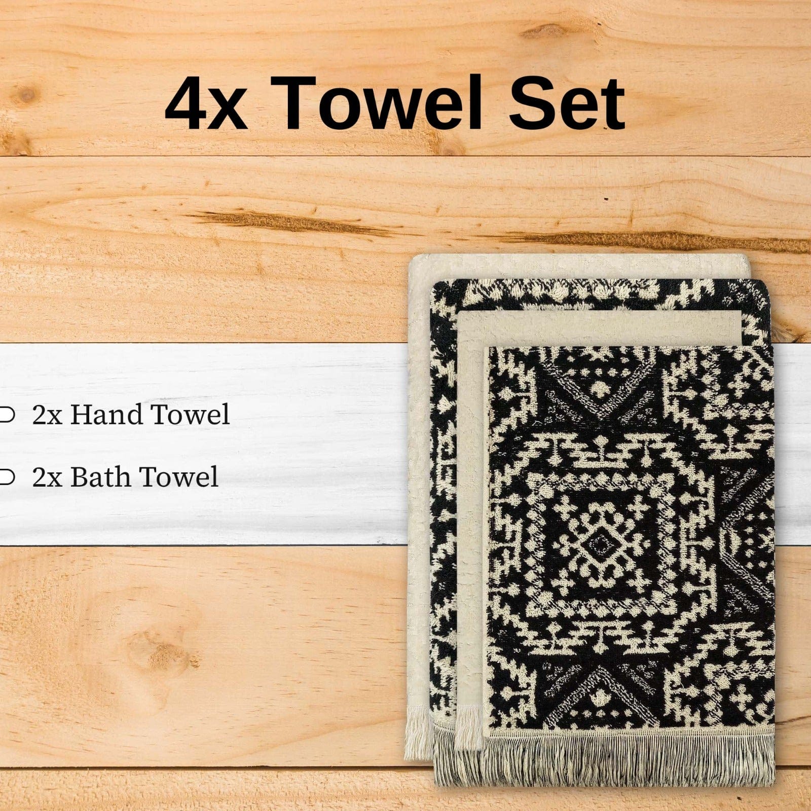 OLIVIA ROCCO 4 Piece Moroccan Towel Set - 100% Cotton, 500GSM, High Absorbency, Quick Drying, Soft Hand And Bath Towels, Elegant Bathroom Decor