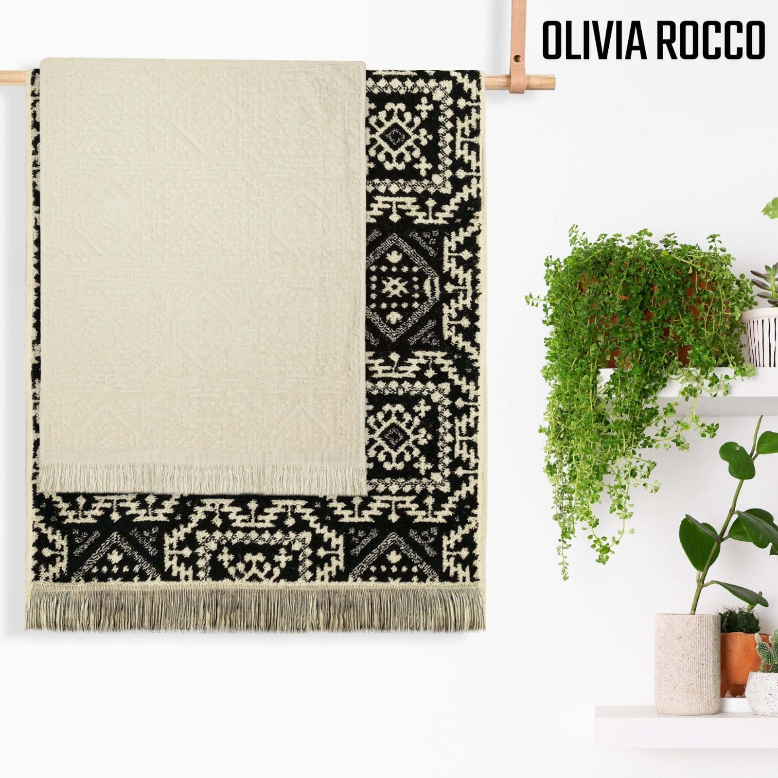 OLIVIA ROCCO 4 Piece Moroccan Towel Set - 100% Cotton, 500GSM, High Absorbency, Quick Drying, Soft Hand And Bath Towels, Elegant Bathroom Decor