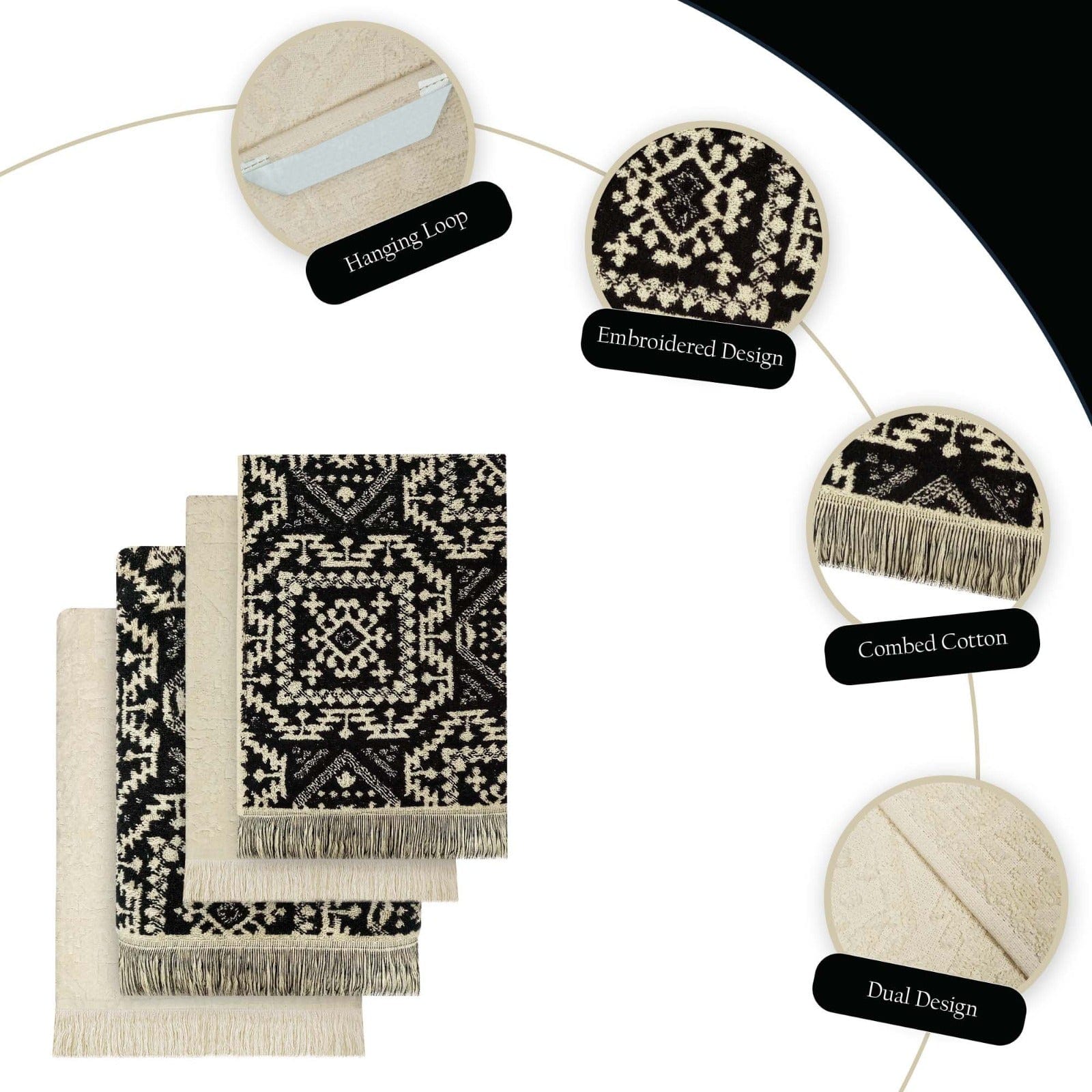 OLIVIA ROCCO 4 Piece Moroccan Towel Set - 100% Cotton, 500GSM, High Absorbency, Quick Drying, Soft Hand And Bath Towels, Elegant Bathroom Decor