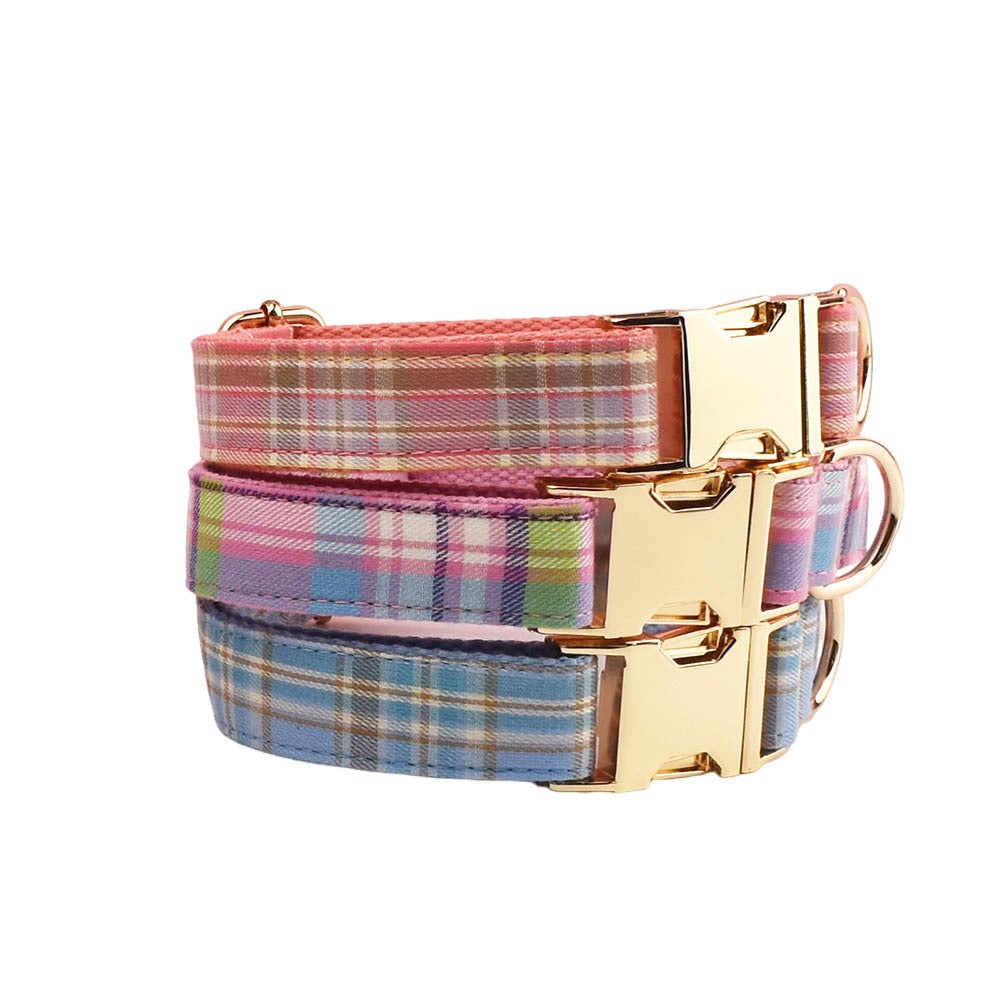 Sky Blue Grid Forest Series Dog Collar Traction Rope