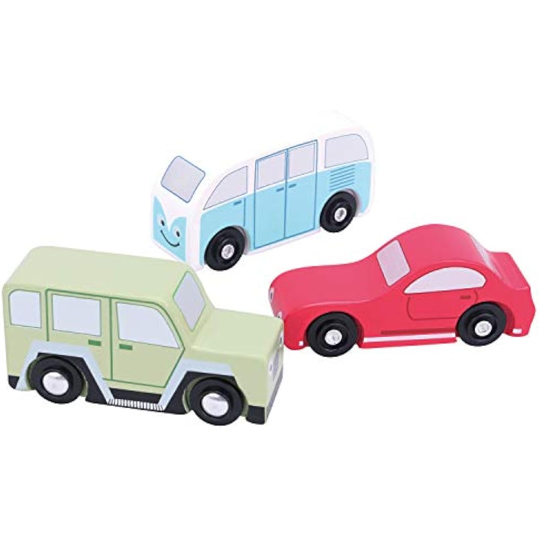 New Classic Toys - Wooden Cars Set - Includes Sportcar, Minibus and Off-Road Vehicle - Wooden Toys, Toy Cars, Kids Car's Set, Montessori Toys - Set of 3 Pcs