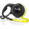 bluzelle 8m / 26ft Retractable Leash for Dogs up to 50kg / 110lbs, Bright Neon Yellow Reflector Nylon Belt with 360° Snap Hook Metal, Reliable Braking One-Hand Ergonomic Rubberized Handle, Black