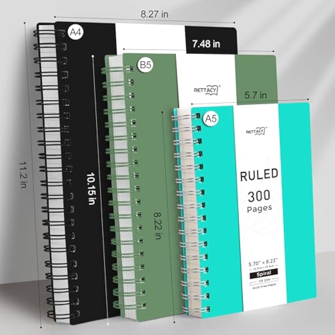 RETTACY B5 Wirebound Notebooks Notepad150 sheets/300 Pages for Writing,100gsm College-Ruled Paper, PVC Retro Cover, for Men Work Office School,19 x 25 cm - Dark Green