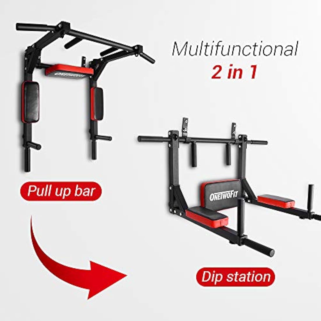 ONETWOFIT Multifunctional Wall Mounted Pull Up Bar/Chin Up bar, Dip Station for Indoor Home Gym Workout, Power Tower Set Training Equipment Fitness Dip Stand Supports to 440 Lbs