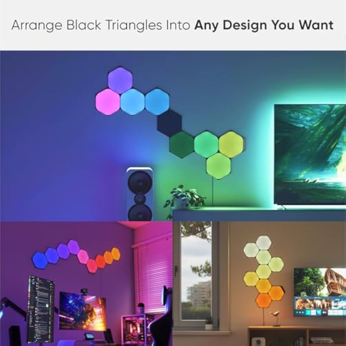 Nanoleaf Shapes Ultra Black Hexagon Starter Kit, 9 Smart Light Panels LED RGBW - Modular Wi-Fi Colour Changing Wall Lights, Works with Alexa Google Assistant Apple Homekit, for Room Decor & Gaming