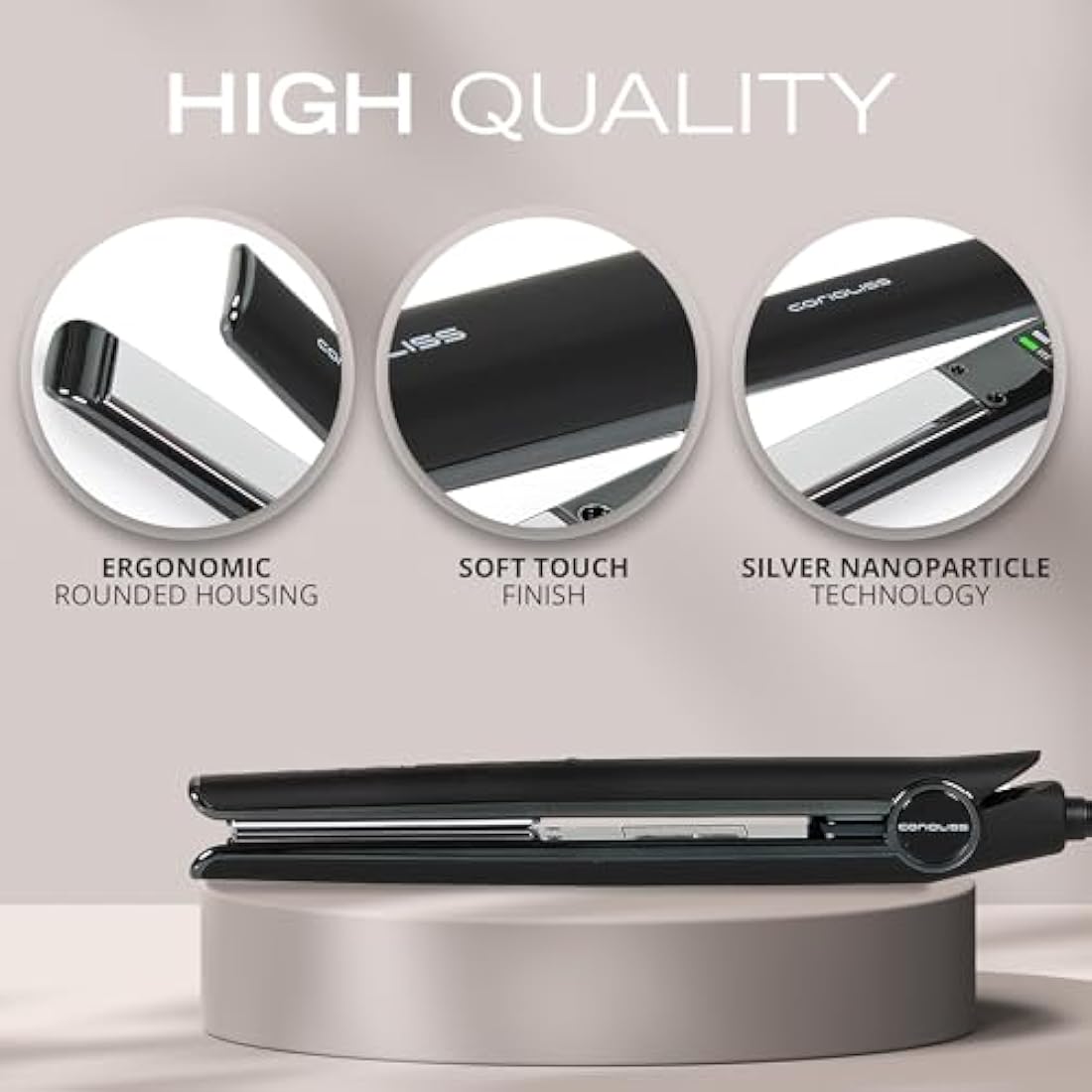 Corioliss C1 Hair Straightener for Women | Professional Titanium Plates | Ionic Flat Iron | Temperature Control 120°C to 235°C | Straightening and Waves | Travel Case | UK Plug | Black Chrome