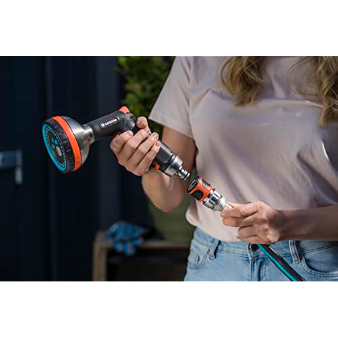 Gardena 39042-M 4 Piece Premium Metal Quick Connector Starter Set, Silver,Orange, Grey, Black