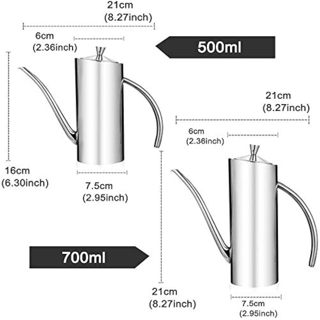 Lanhope Oil Dispenser Bottle 700ml Stainless Steel with Handle Olive Oil Pourer Stopper Pot Soy Sauce Vinegar Cruet Drizzler Non Drip Spout Heat-Resistant for Cooking Kitchen Restaurant BBQ