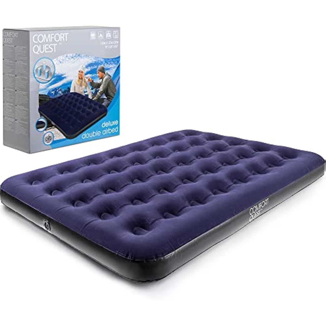 Comfort Quest Double Airbed, Inflatable Guest Air Bed, Blow Up Camping Mattress, Flocked Surface, Coil Beam Construction, L191cm x W137cm x D22cm, Max Weight 295kg