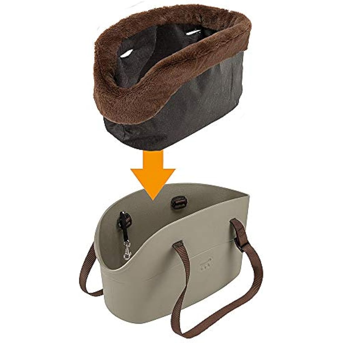 Ferplast Carrier bag for dogs WITH-ME WINTER, made of EVA, Soft rubber plastic, with faux-fur lining, Adjustable handles, Safety belt included, 21.5 x 43.5 x h 27 cm Dove grey