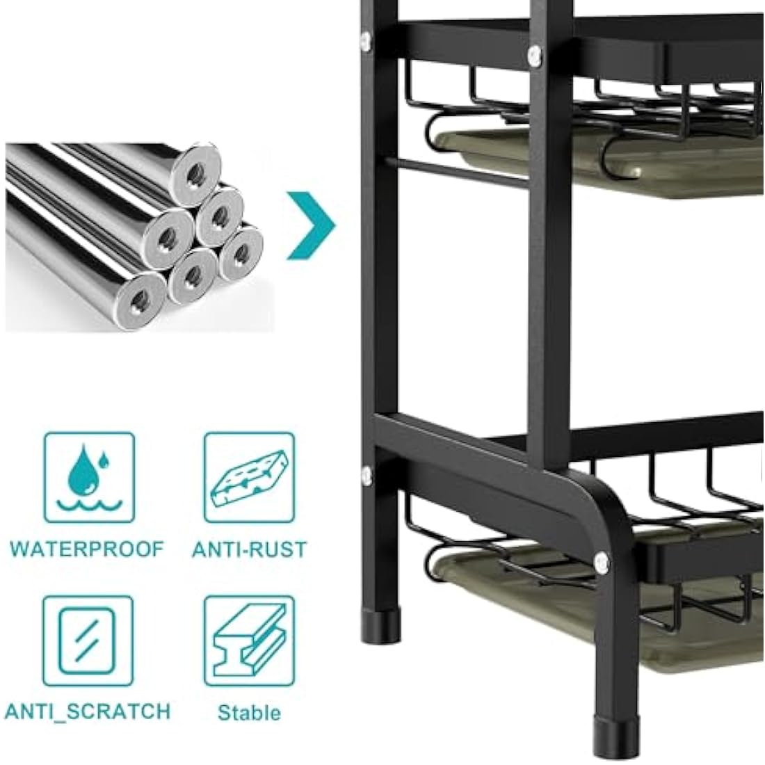 Dish Drainers Rack with Drip Tray, 3 Tier Large Dish Drying Rack with Draining Board and Cutlery /Chopping Board Holder over Sink, Dish Dryer Rack For Plate/Utensil on Kitchen Countertop (3-tier)