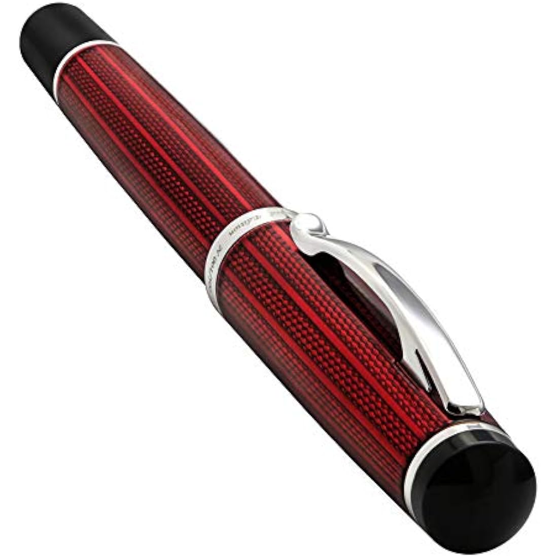 Xezo Incognito Fountain Pen, Fine Nib. Burgundy Red Layered Lacquer with Pure Platinum Plating. Handcrafted and Guilloche Engraved. Limited Edition, Serialized
