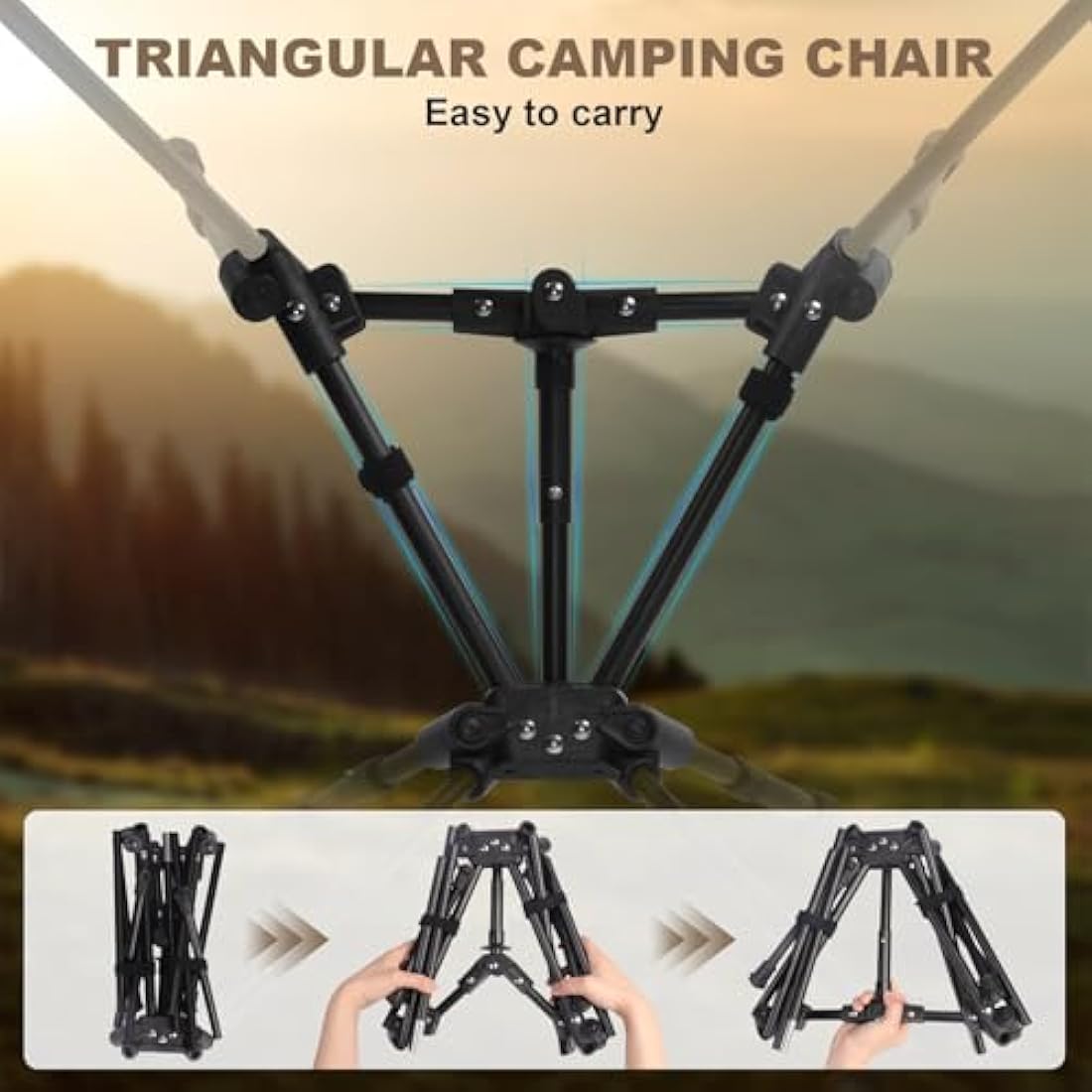 Lightweight Folding Camping Chair: Portable Ultralight Height Adjustable Folding Camping Chair 330 lbs Capacity with Side Pockets Ideal Backpacking Chairs for Short hikes and Cycling Trips (Khaki)