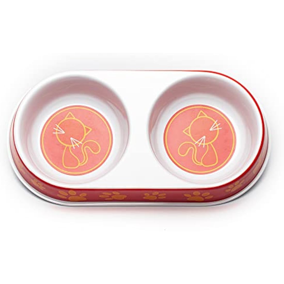 Petface Melamine Double Cat Food and Water Bowl, Orange, Red