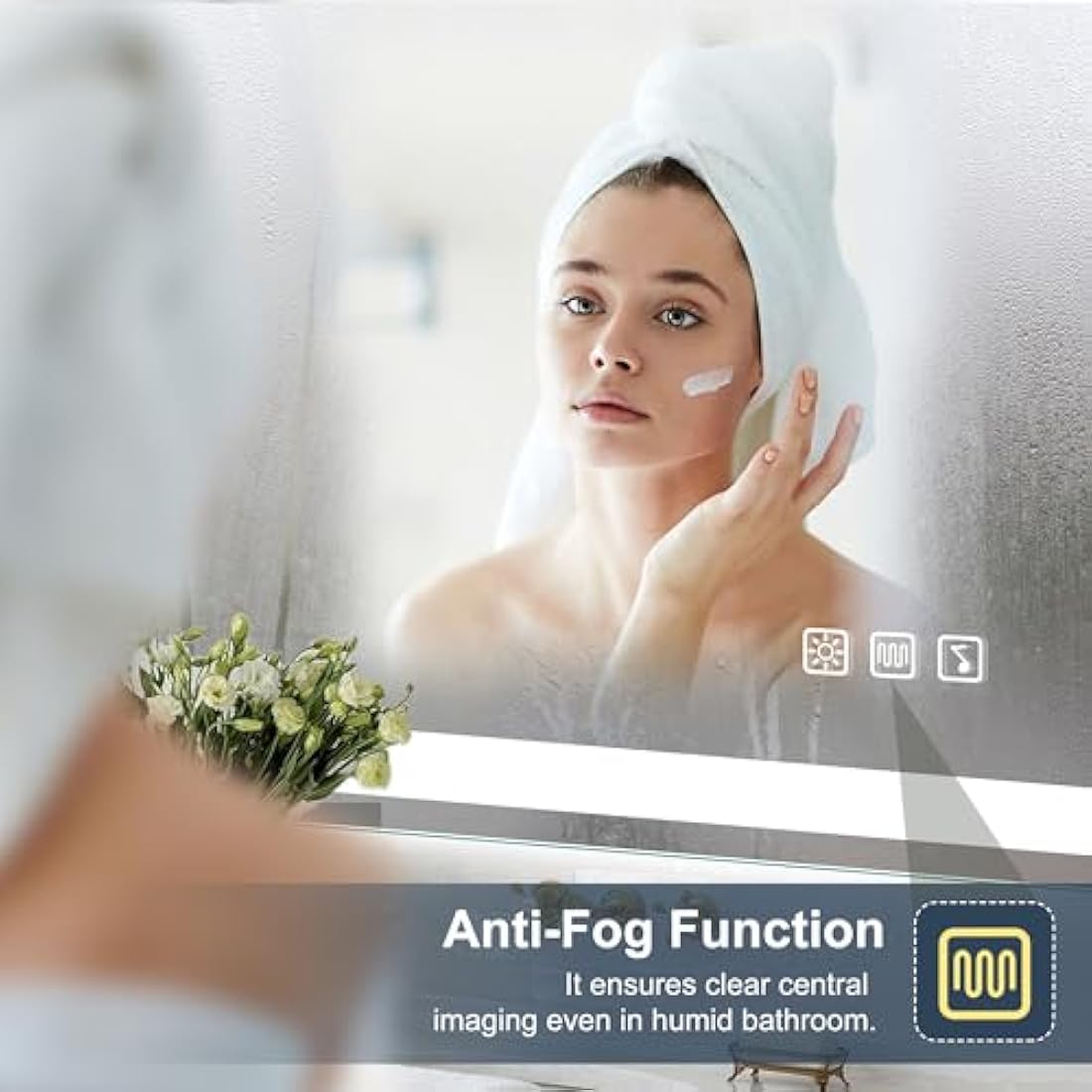 S'bagno Bluetooth-Bathroom-Mirror-with-LED-Lights 1000x700mm, LED-Bathroom-Mirror with Defogging Mat, 3000K-6500K, Dimmable, Memory, HD Tempered Glass, IP44 Waterproof, Horizontal/Vertical