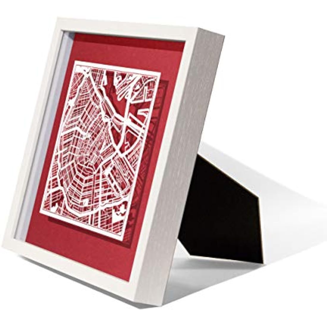 O3 DESIGN STUDIO Amsterdam Marco de Papel para mapas, White map, White frame, 9x9 inches, Gift Boxed, 4 background color, self-changing, Paper Art