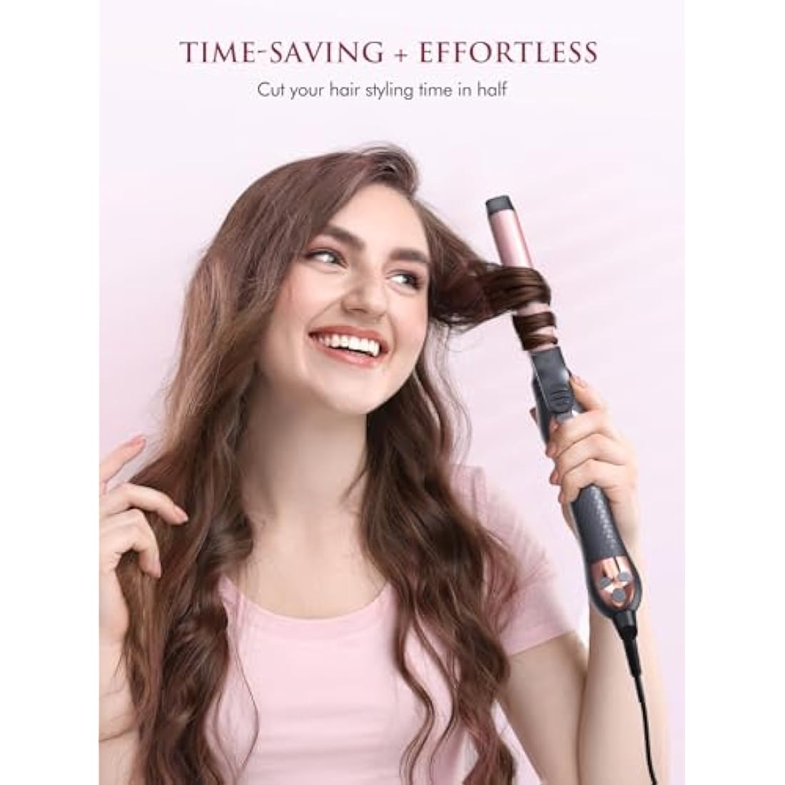LANDOT Automatic Rotating Curling Tongs: 25mm Easy-to-use Auto Hair Curling Iron Curler - Spin Curling Wand Long Barrel for Salon Quality Curls and Waves - 5 Temp Settings fit All Hair Types